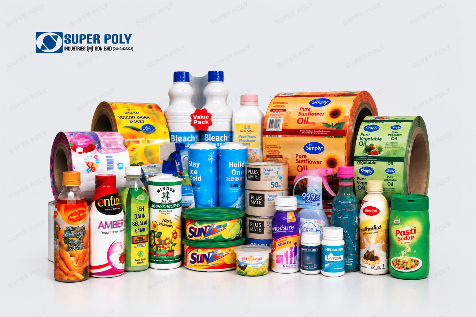 Range of products packed with Super Poly films and pouches