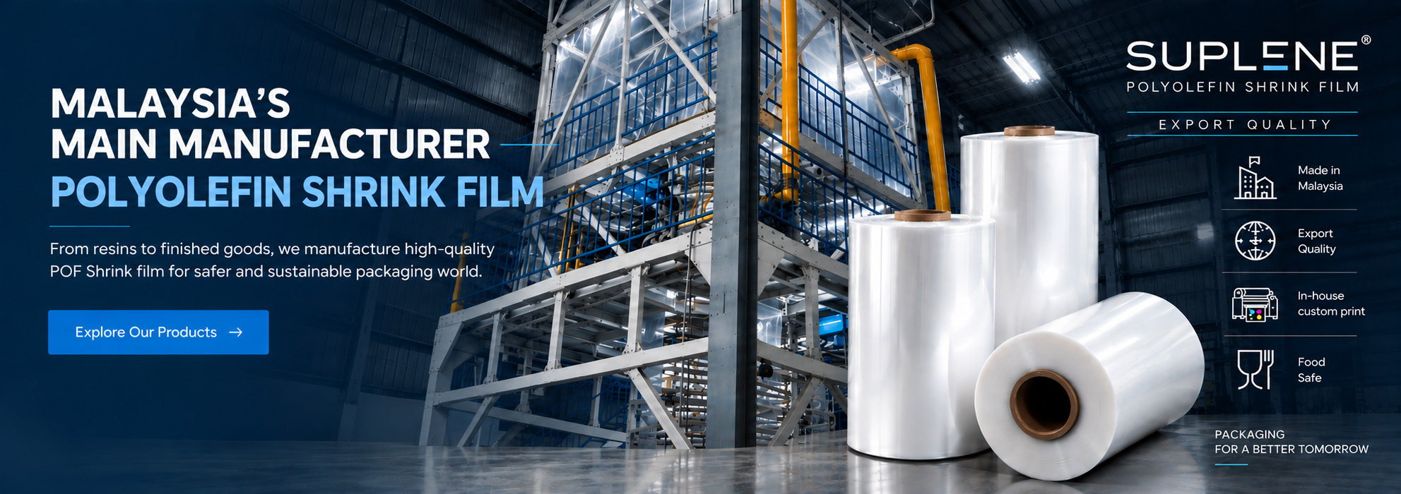 Malaysia's main manufacturer of polyolefin shrink film – Suplene POF shrink film, export quality